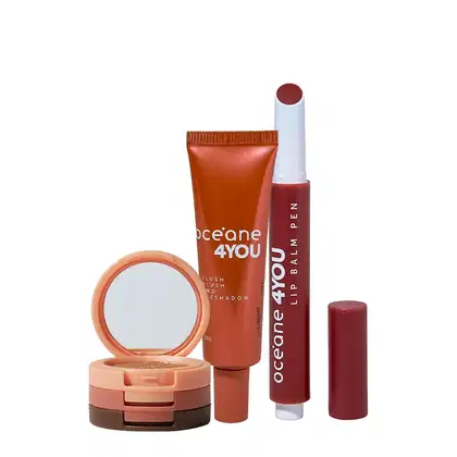 Imagem do produto Kit Océane 4you Trio de Sombras Cooper Shine Hidratante Labial Berry e Blush Líquido Laranja (3 Produtos)