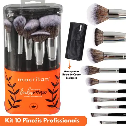Imagem do produto Kit A100 Max com 10 Pincéis Profissionais com nécessaire - Macrilan