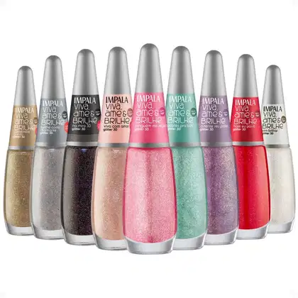 Imagem do produto Kit Esmalte Glitter 3D Impala Viva, Ame e Brilhe Com 9 7,5ml