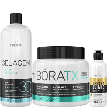 Kit Borabella com Selagem 3D 1 Litro + Máscara Bóratx 1kg + Neutralizante NeutraQuimic 90ml
