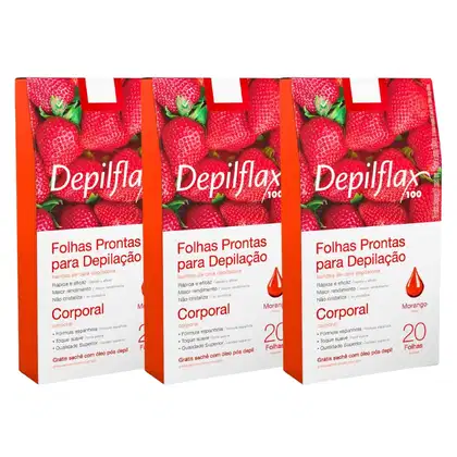 Imagem do produto Folhas Prontas Corporais Depilflax Morango - 3 CX/ 20 Und