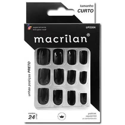 Unhas Postiças Autocolantes Macrilan UP220A Curto Preto, 24 unidades.