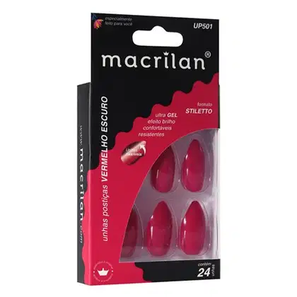 Imagem do produto Unhas Postiças Estilo Stiletto Vermelho Escuro - Macrilan - UP501