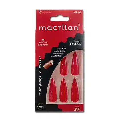 Imagem do produto Unhas Postiças Stiletto Vermelho - Macrilan - UP509