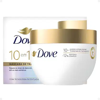A imagem mostra a Máscara Capilar 10 em 1 Bond Intense Repair da marca Dove.