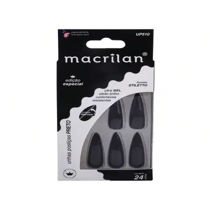 Imagem do produto Unha postiça Stiletto Longa Preto - Macrilan - UP510
