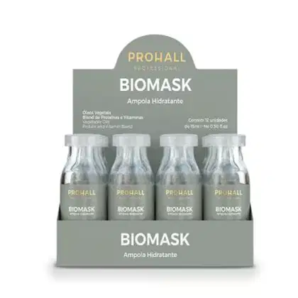 Caixa com ampolas capilares Biomask, da marca Prohall Cosmetic.
