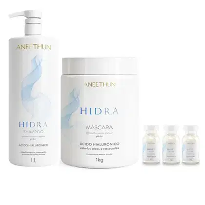 Imagem do produto Kit Aneethun Hidra - Shampoo 1L + Máscara 1kg + Ampolas 13ml (3Unidades)