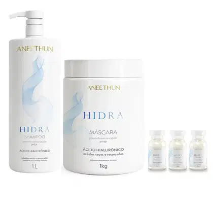 Imagem do produto Kit Aneethun Hidra - Shampoo 1L + Máscara 1kg + Ampolas 13ml (3Unidades)