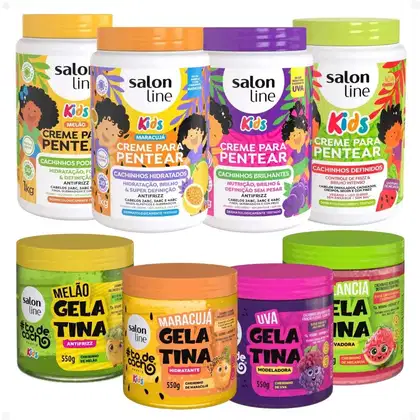 Imagem do produto Kit Completo Salon Line Kids: 4 Cremes e 4 Gelatinas Melão, Maracujá, Uva e Melancia