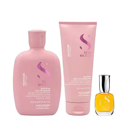 Imagem do produto Kit Alfaparf Semi di Lino Moisture Dry Hair Shampoo 200ml + Condicionador 250ml + Oil Cristalli Liquid 15ml