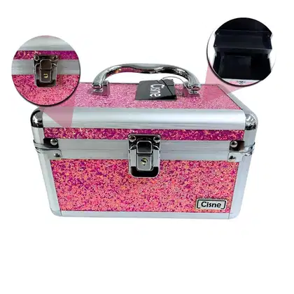 Imagem do produto Maleta de Maquiagem Cisne Linha Shine Pink Glitter e Prata Csn-5120B