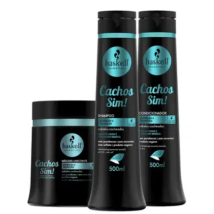 Imagem do produto Kit Haskell Cachos Sim Shampoo, Condicionador e Máscara (500ml/g)