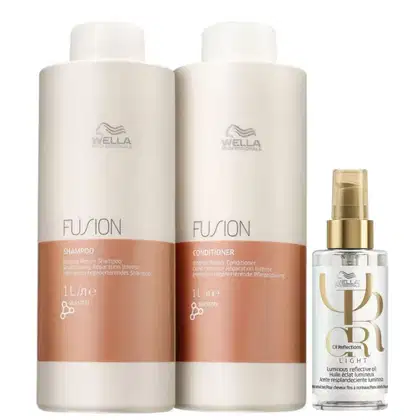 Shampoo e condicionador Fusion 1L, Oil Reflections Light 100ml.