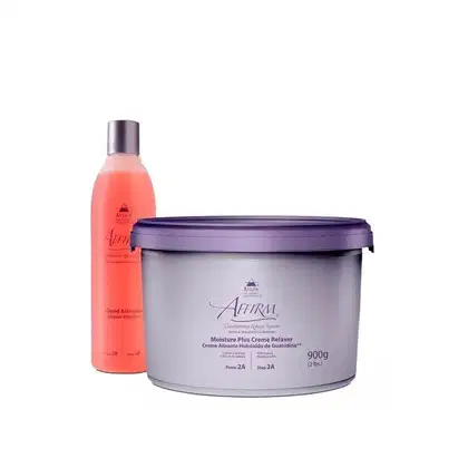 Kit com creme alisante e ativador líquido Affirm da marca Avlon.