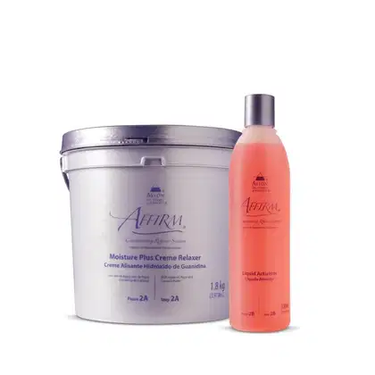 Kit com creme alisante e ativador líquido Affirm da marca Avlon.