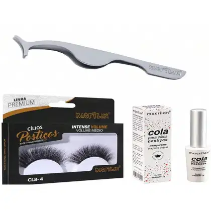 Imagem do produto Combo Cílios Volume Médio + Pinça + Cola - Macrilan - CA-001 + CL8-4 + PI-11