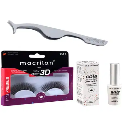 Imagem do produto Combo Cílios Fios Volumosos + Pinça + Cola -Macrilan - Ca-001+CL5-4+PI-11