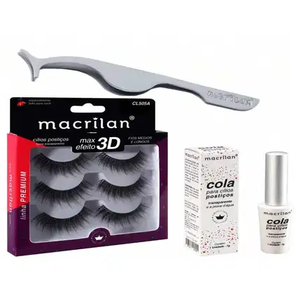 Imagem do produto Combo Cílios Max 3D + Pinça + Cola - Macrilan - CB55