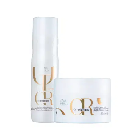 Kit com shampoo e máscara Oil Reflections, da marca Wella Professionals.