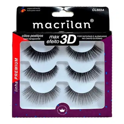 Imagem do produto Macrilan Linha Premium Max Efeito 3D Fios Naturais e Alongados - Cílios Postiços (3 Pares)