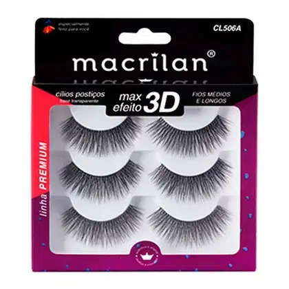 Imagem do produto Macrilan Linha Premium Max Efeito 3D Fios Médios e Longos - Cílios Postiços (3 Pares)