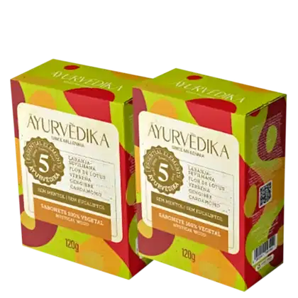 Duas caixas de sabonete em barra. Cada caixa contém 120g do produto, que é descrito como um sabonete 100% vegetal.