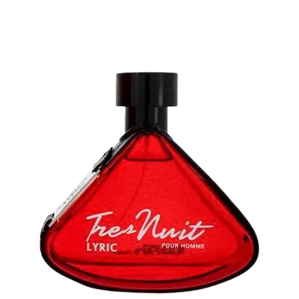 Frasco de perfume masculino Armaf Lyric, com design triangular em vermelho intenso e rótulo com o nome "Fresh Mint" em branco. O recipiente possui tampa preta e formato característico da marca.