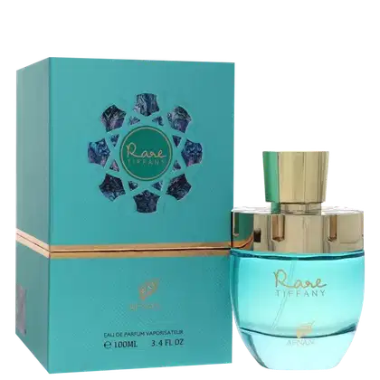 Perfume Rare Tiffany Afnan Eau de Parfum 100ml com a caixa ao lado