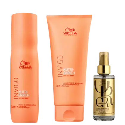 Kit Wella Professionals Invigo Nutri-Enrich + Oil Reflections Essential Care, 3 produtos.