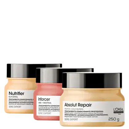 Kit L'Oréal Professionnel Serie Expert Absolut Repair Nutrifier Inforcer Trio, 3 produtos.
