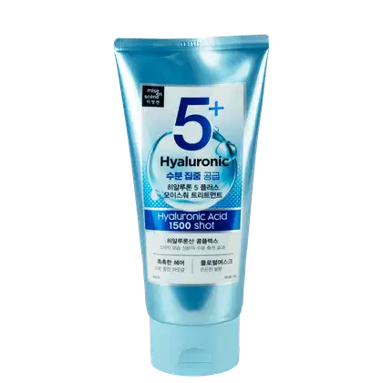 Tubo de creme facial com 300g, embalagem azul com texto em coreano e inglês, destacando o ingrediente ácido hialurônico com concentração de 1500 shots. Produto da marca Mise en Scene.
