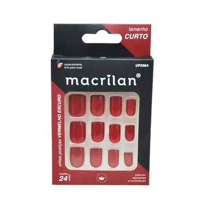 Imagem do produto Macrilan Tamanho Curto Vermelho Escuro - Unhas Postiças (24 Unidades)