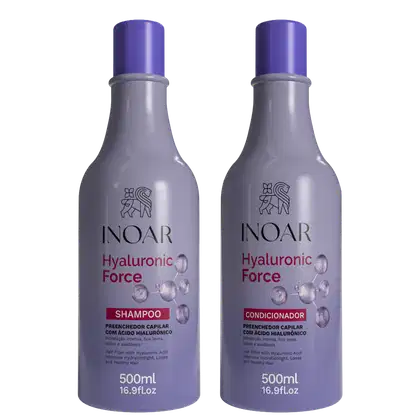 Kit com shampoo e condicionador Hyaluronic Force, da marca Inoar.