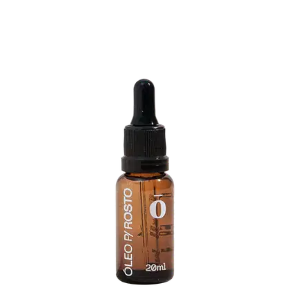 Frasco de óleo de rosto Fitō com 20ml, embalagem de vidro âmbar com conta-gotas preto, rótulo branco com texto "Óleo p/rosto" e logotipo da marca.