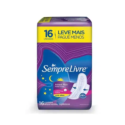 Imagem do produto Sempre Livre Adapt Plus Noite e Dia Suave - Absorvente com Abas (16 Unidades)