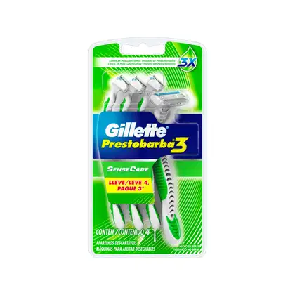Imagem do produto Gillette Prestobarba 3 SenseCare - Aparelho de Barbear (4 Unidades)