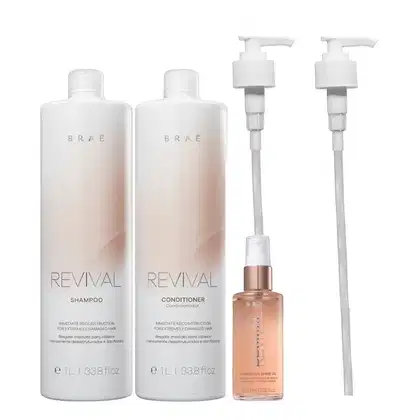 Imagem do produto Kit Braé Revival Shampoo 1000ml + Condicionador 1000ml + Óleo Gorgeous 60 ml + Válvulas Pump