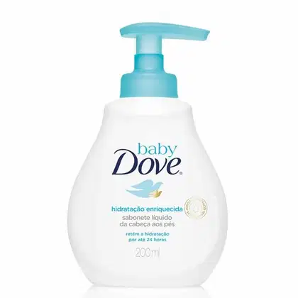 A imagem mostra o Sabonete Líquido Infantil Baby Dove Hidratação Enriquecida da marca Dove.