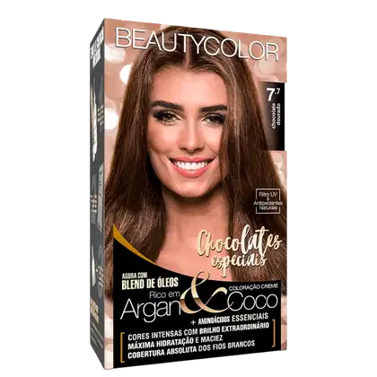 Imagem do produto BeautyColor Argan & Coco Chocolates Especiais 7.7 Chocolate Dourado - Coloração Permanente 