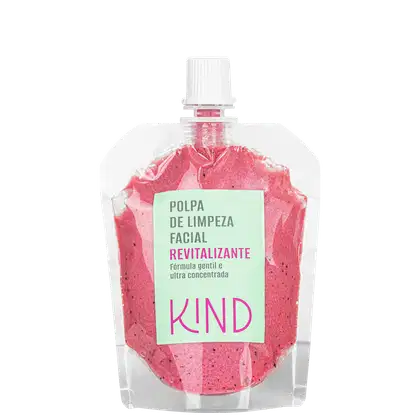 A imagem mostra um frasco transparente, com tampa branca de rosquear, contendo uma polpa de cor rosa avermelhada. O rótulo do produto indica o tipo de produto, e marca em evidência.
