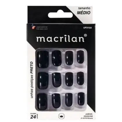 Imagem do produto Macrilan Médio Preto - Unhas Postiças (24 Unidades)