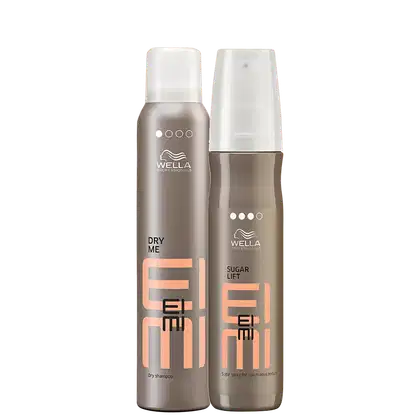 Kit com shampoo a seco e spray de textura EIMI, da marca Wella Professionals.