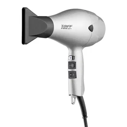 Secador de cabelos da marca Taiff, modelo Fox Ion. O secador possui diversos controles e botões na parte frontal, permitindo ajustes de velocidade e temperatura. A marca "Taiff" está claramente visível no corpo do produto.