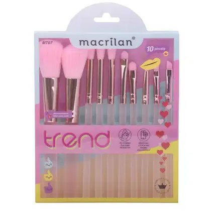 Imagem do produto Kit com 10 Pincéis para Maguiagem Macrilan Trend - MT07 - rosa