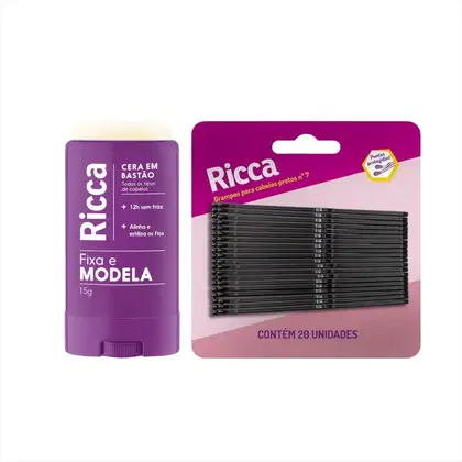 Imagem do produto Kit Ricca Cera Fixadora Em Bastão + Grampo Cabelo Preto 20un