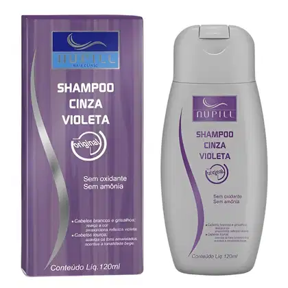 Imagem do produto Shampoo Cinza Violeta Nupill Cabelo Grisalho Loiro Profissional Sem Amonia E Oxidantes 120ml