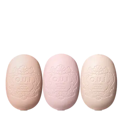 Imagem do produto Combo O.U.I Savon Parfumé: Jardin de Grasse Rose 90g + L’Amour-Esse 142 90g + Iconique 001 90g