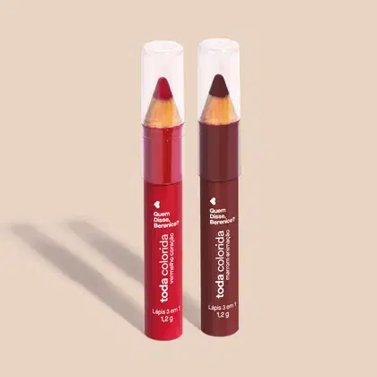 Imagem do produto Combo Lápis Multifuncional 3 Em 1 Toda Colorida: Marrom Animação 1,2g + Vermelho Coração 1,2g