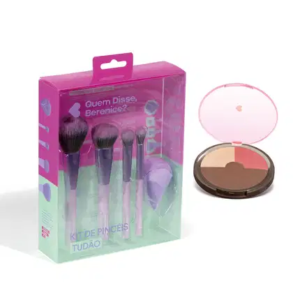 Imagem do produto Combo Pó Compacto Facial Multiefeitos Napolitano + Kit de Pinceis Tudão